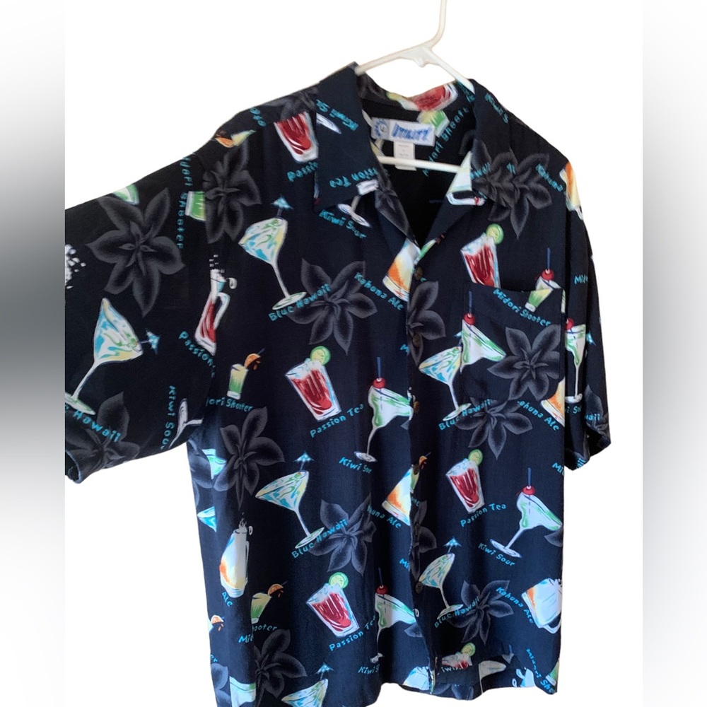 Utility Vintage Black Button Down Party Cocktails Hawaiian Shirt Men’s Size L